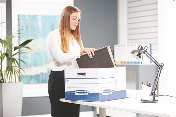 Archiválókonténer, karton, extra erős, nagy, FELLOWES "Bankers Box Basic", kék-fehér - Image 2