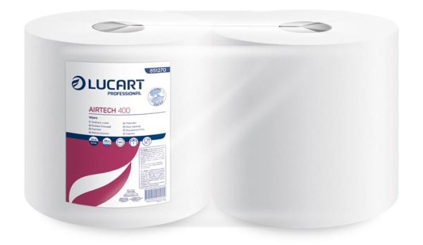 Törlőkendő, tekercses, 1 rétegű, LUCART "Airtech 400", fehér