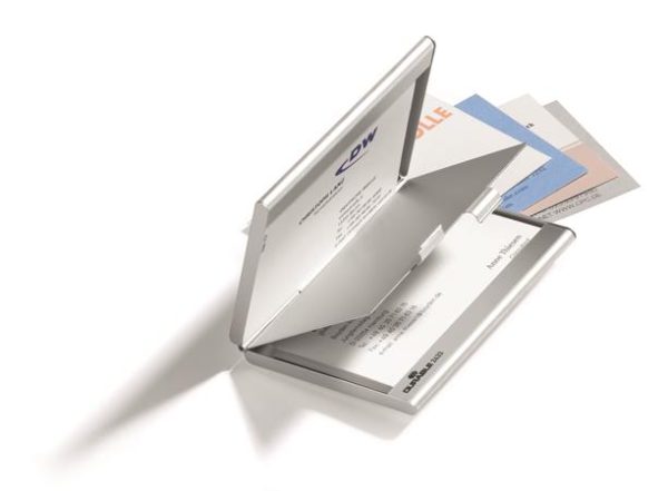 Névjegykártyatartó tárca, fém, 20 db-os, DURABLE "CARD BOX DUO", ezüst - Image 5