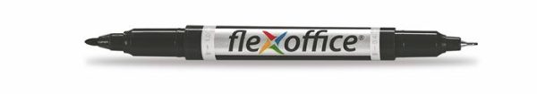 Alkoholos marker, 0,4/1,0 mm, kúpos, kétvégű, FLEXOFFICE "PM01", fekete - Image 2