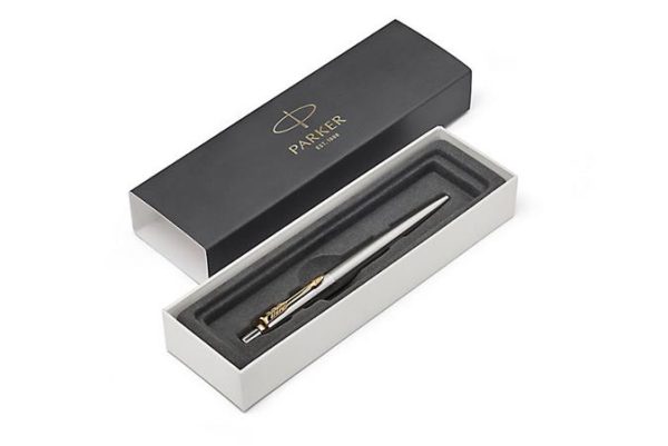 Golyóstoll, 0,7 mm, nyomógombos, arany színű klip, rozsdam. acél tolltest, PARKER "Royal Jotter", kék - Image 2