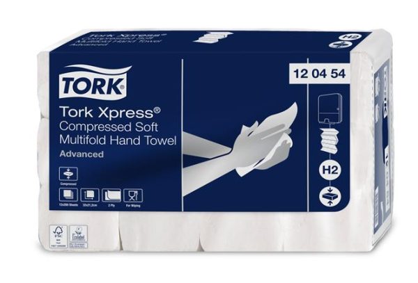 Kéztörlő, tömörített, Interfold, 2 réteg, 200 lap, H2 rendszer, Advanced, TORK "Xpress Soft Multifold", fehér - Image 2