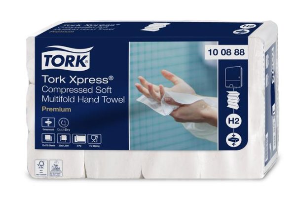 Kéztörlő, tömörített, Interfold, 2 réteg, 170 lap, H2 rendszer, Premium, TORK "Xpress Soft Multifold", fehér - Image 2