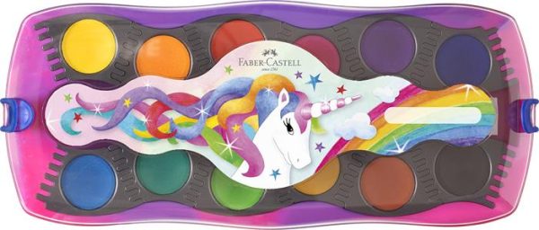 Vízfesték, 12 darabos, összeilleszthető, FABER-CASTELL "Unikornis"+1 tubus fehér tempera+unikornis matrica - Image 2