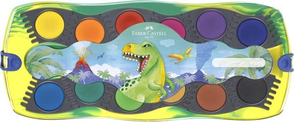 Vízfesték, 12 darabos, összeilleszthető, FABER-CASTELL "Dinoszaurusz"+1 tubus fehér tempera + dinoszaurusz matrica - Image 2