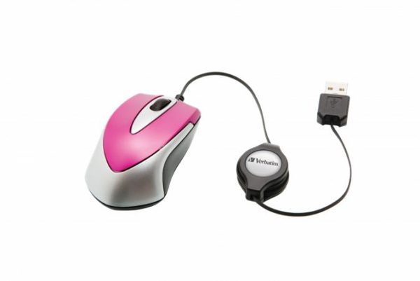 Egér, vezetékes, optikai, kisméret, USB, VERBATIM "Go Mini", ezüst-ciklámen - Image 4