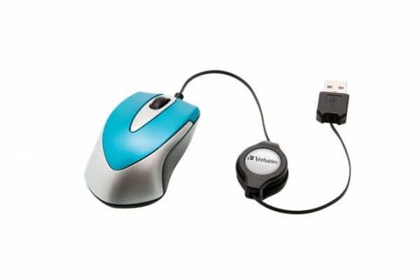 Egér, vezetékes, optikai, kisméret, USB, VERBATIM "Go Mini", ezüst-karibikék - Image 4
