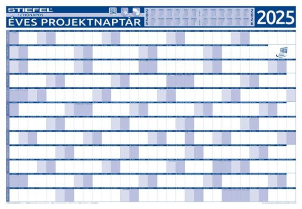 Éves tervező és projekt naptár, kétoldalas, fémléces, kék színű filctollal, 70x100 cm, 2025 évi, STIEFEL - Image 2